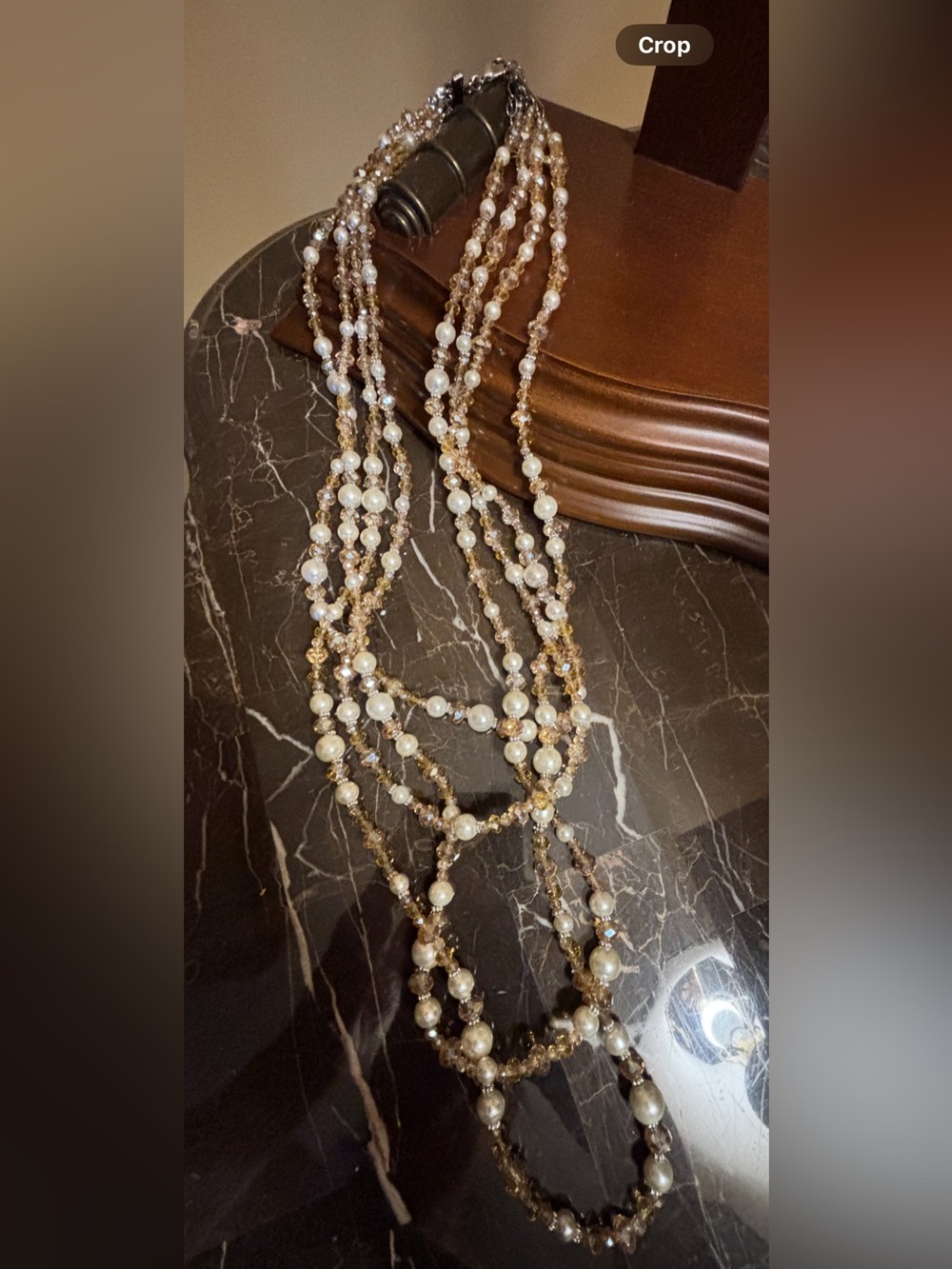 Multi-Strand Faux Pearl and Gold Glass Bead Necklace - Women Jewelry